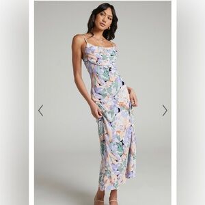 Showpo midi slip dress in purple floral